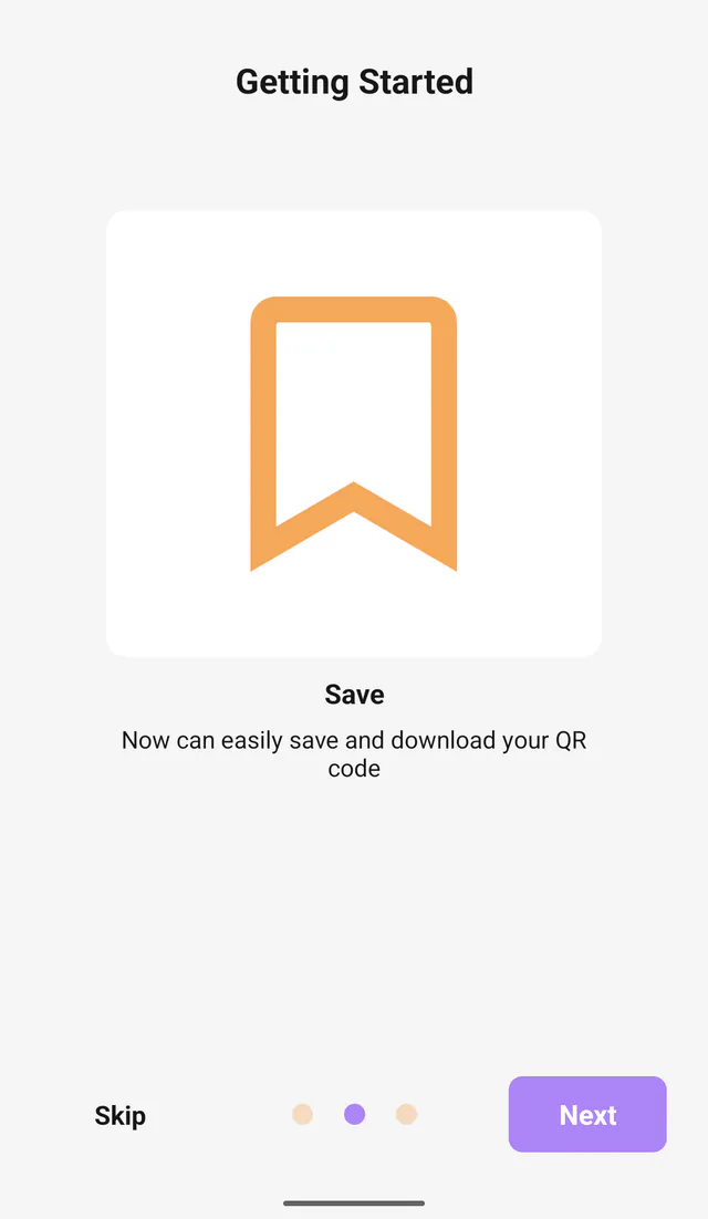 QR Code All In One Android screenshot: Save useful codes. Introduction to Saved codes and quick access.