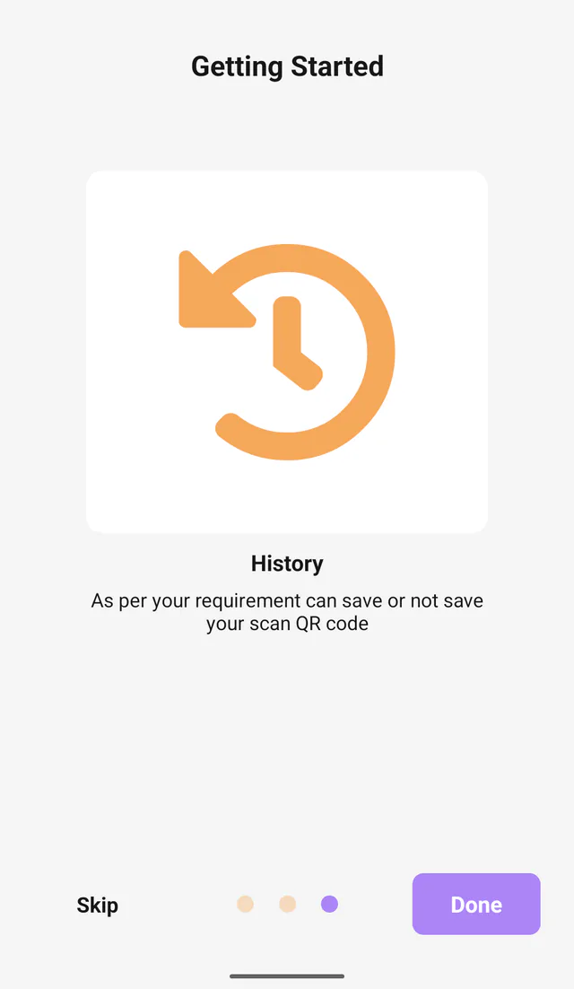 QR Code All In One Android screenshot: Review history. Introduction to scan and generation history.