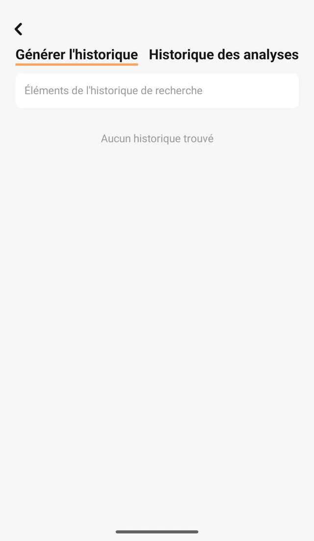 Capture Android de QR Code All In One: Historique. Scans précédents et codes QR générés.