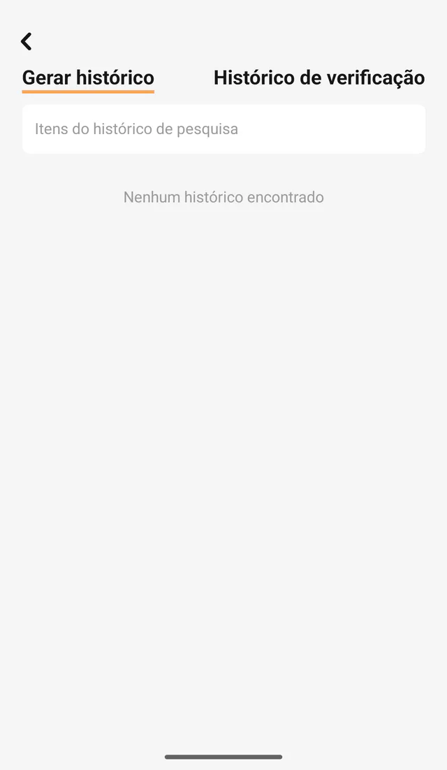 Captura do QR Code All In One para Android: Histórico. Leituras anteriores e QR gerados.