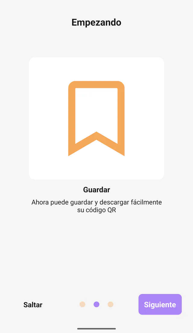 Captura de QR Code All In One para Android: Guardar códigos. Introducción a los códigos guardados y al acceso rápido.